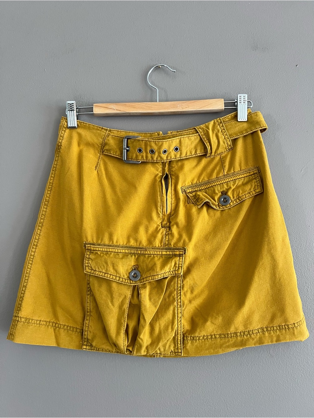 Free People Erika Utility Cargo Mini Skirt size 4 Canteen Green Y2K Cotton - Picture 4 of 12